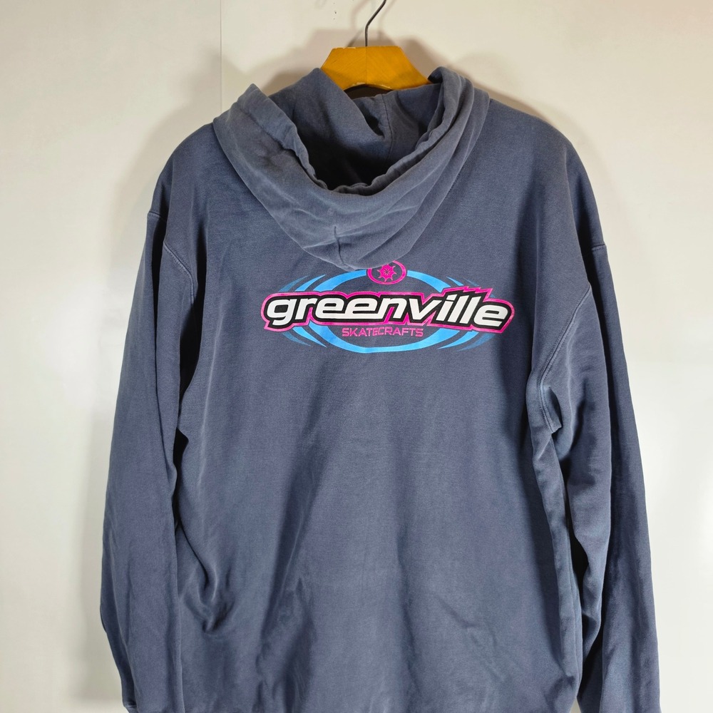 Comfort Colors Greenville Skatecrafts Hoodie Large Blue Heavyweight Graphic NEW